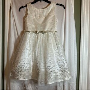 White With Silver Sparkles Girls 8/10 Dress Party Communion Wedding Birthday